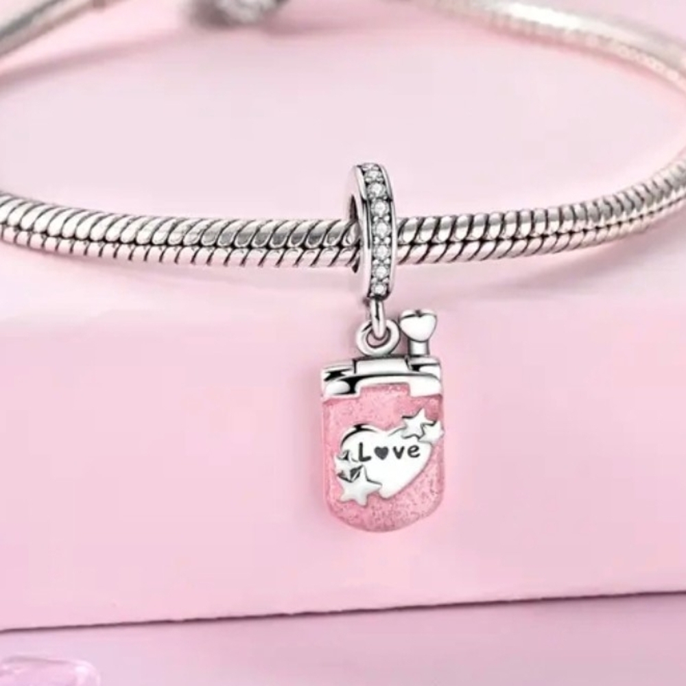 Silver and Pink Love Cell Phone Charm - Picture 5 of 6